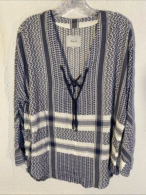 Rails Navy & White Lace-Up Patterned Tunic